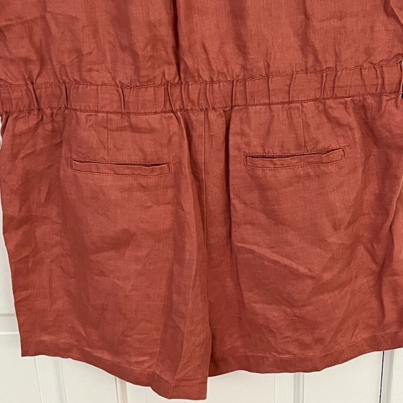 Lou & Grey 100% Linen Short Sleeve Romper Button Up Tie Cinch Waist Terracotta L - Picture 8 of 13